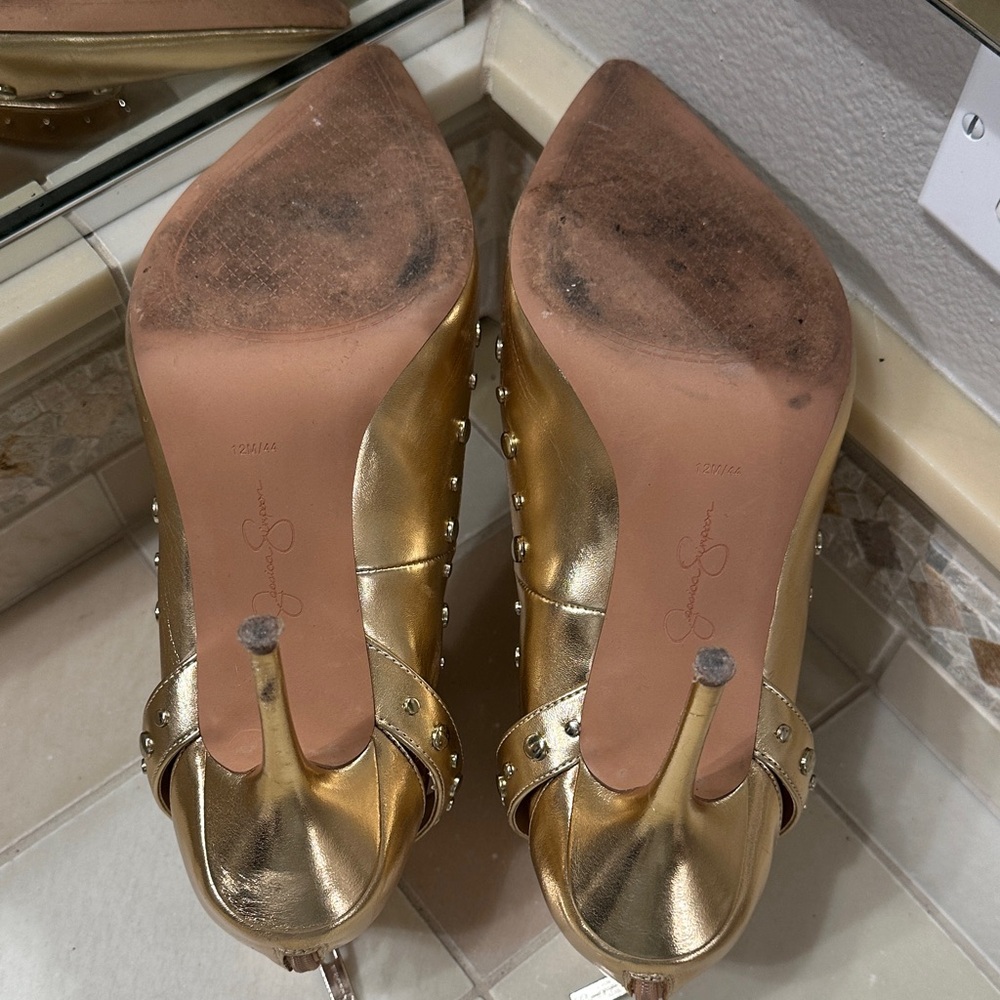 Jessica Simpson Gold Studded Heels - Picture 6 of 6